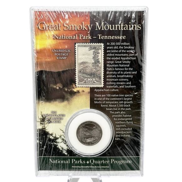 2014 Great Smoky Mountains Quarter & Stamp Gift Set Nature Display Sealed - Picture 1 of 2